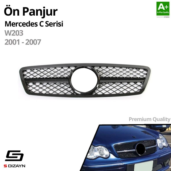 S-Dizayn Mercedes C-Class W203 Ön Panjur Parlak Siyah Piano Black AMG Model 2001-2007 - 2