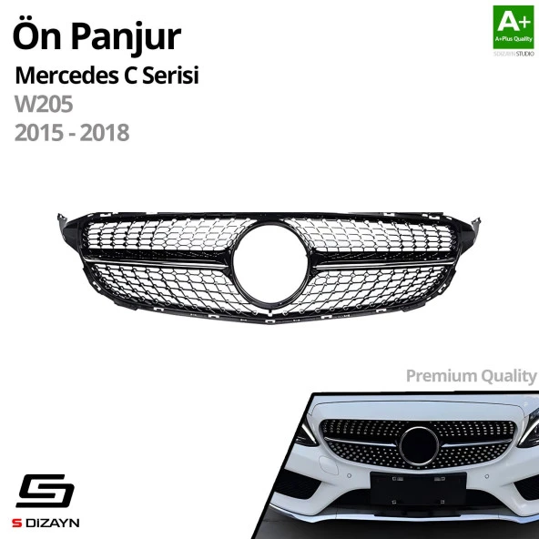 S-Dizayn Mercedes C-Class W205 Ön Panjur Parlak Siyah Piano Black Diamond Model 2015-2018 - 2