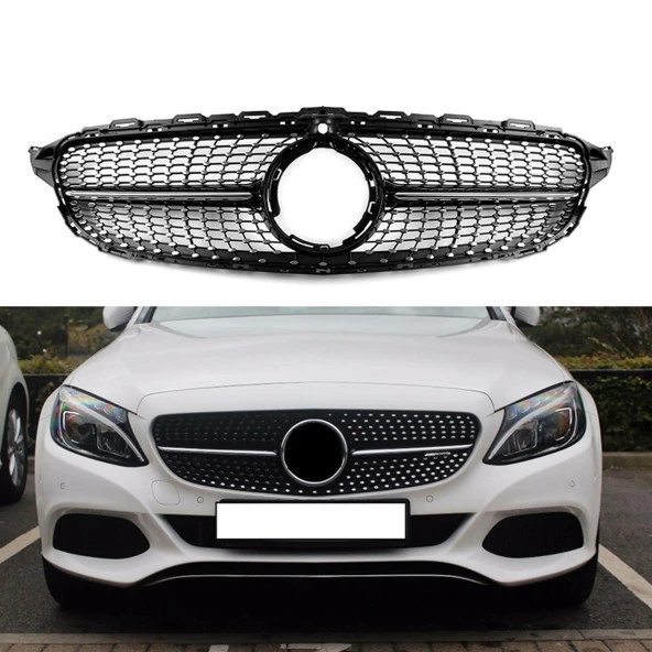 S-Dizayn Mercedes C-Class W205 Ön Panjur Parlak Siyah Piano Black Diamond Model 2019 Üzeri