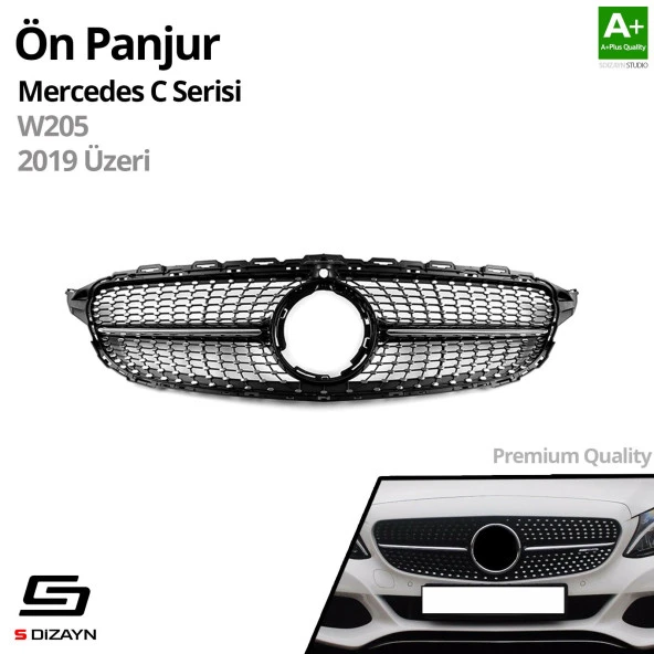 S-Dizayn Mercedes C-Class W205 Ön Panjur Parlak Siyah Piano Black Diamond Model 2019 Üzeri - 2