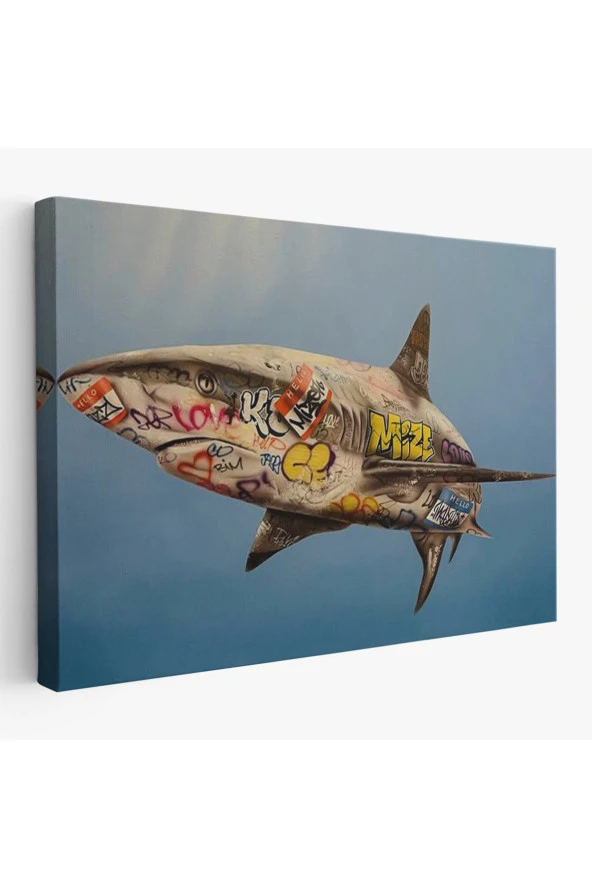 Graffiti Köpek Balığı Kanvas, Pop Art Yüksek Kaliteli Kanvas Canvas Tablo Tabloları