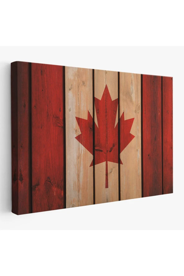 Ahşap Kanada Bayrağı Rustik Kanvas Tablo, Kanada Bayrağı Vintage , Ev ve Ofis Dekoru
