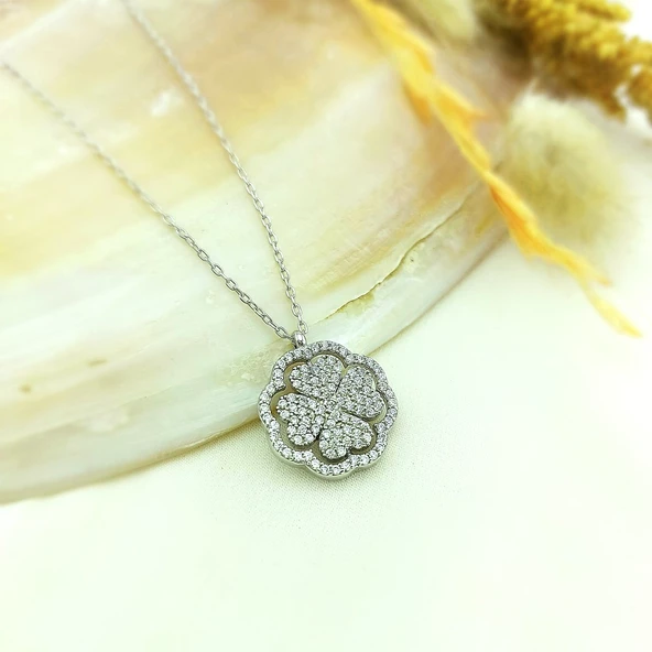 Vaoov 925 Ayar Gümüş Rodyum Kaplama Dönen Yonca Kolye - Resim 7