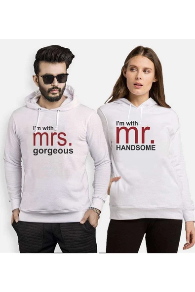 Tshirthane Mr Mrs Handsome Gorgeous Sevgili Kombinleri Kapüşonlu Kombini ürün görseli