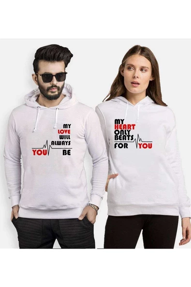 Tshirthane My Heart Only Beats For You  Sevgili Kombinleri Kapüşonlu Kombini ürün görseli