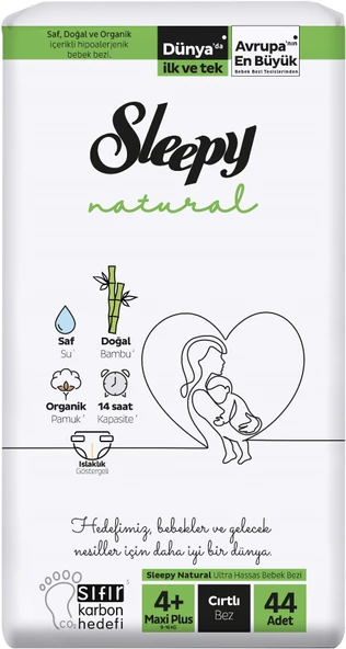 Sleepy Bebek Bezi Natural Beden:4+ (9-16KG) Maxi Plus 44 Adet Fırsat Pk