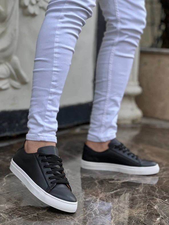 KB-122 Siyah Cilt Yüksek Taban Bağcıklı Günlük Erkek Ayakkabı ürün görseli