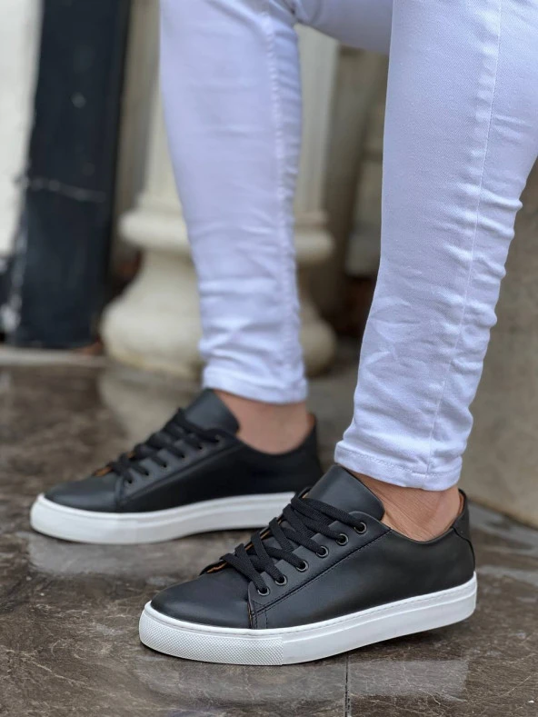 KB-122 Siyah Cilt Yüksek Taban Bağcıklı Günlük Erkek Ayakkabı - Resim 2