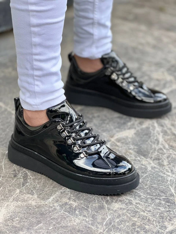 KB-X4 Siyah Rugan Siyah Yüksek Taban Bağcıklı Günlük Erkek Ayakkabı - Resim 2