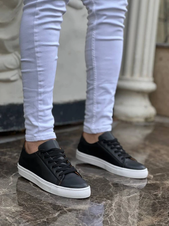 KB-122 Siyah Cilt Yüksek Taban Bağcıklı Günlük Erkek Ayakkabı - Resim 3