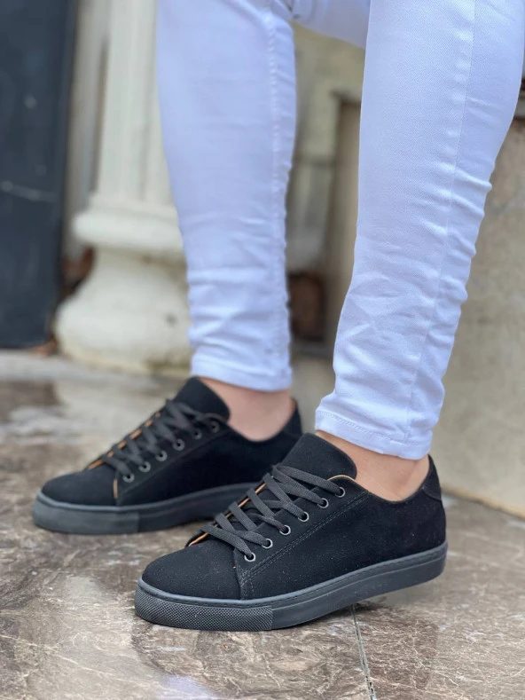 KB-122  Siyah Süet Siyah Yüksek Taban Bağcıklı Günlük Erkek Ayakkabı - Resim 2