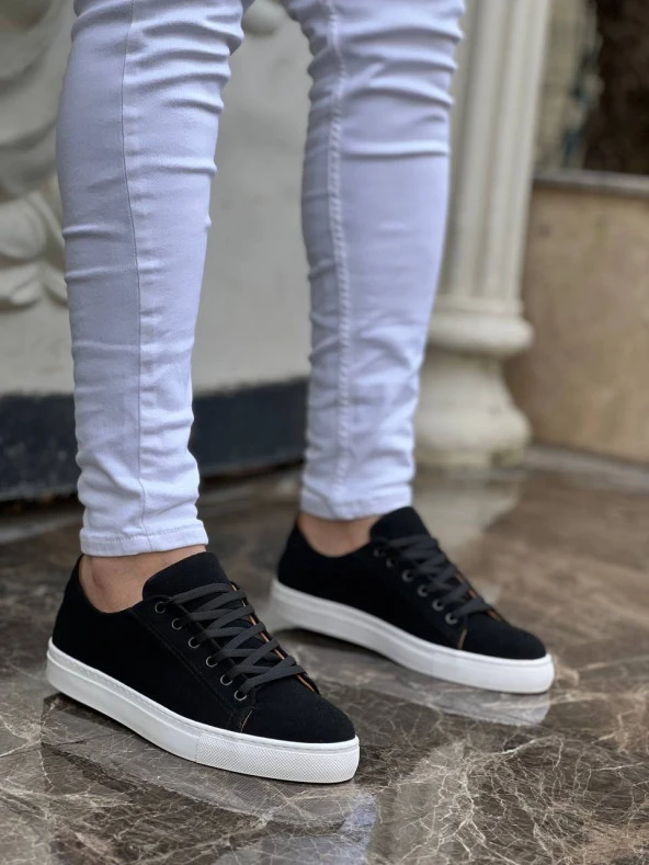 KB-122  Siyah Süet Yüksek Taban Bağcıklı Günlük Erkek Ayakkabı - Resim 3