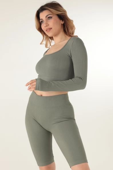 DoReMi Uzun Kollu Kare Yaka Fitilli Crop-21857 - 7