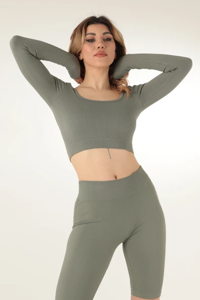 DoReMi Uzun Kollu Kare Yaka Fitilli Crop-21857 - 9