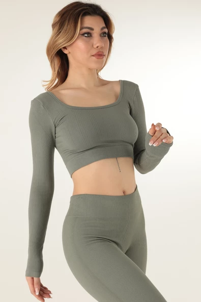 DoReMi Uzun Kollu Kare Yaka Fitilli Crop-21857 - 7