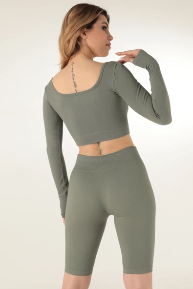 DoReMi Uzun Kollu Kare Yaka Fitilli Crop-21857 - 5