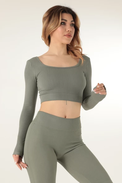 DoReMi Uzun Kollu Kare Yaka Fitilli Crop-21857 - 4