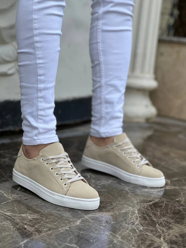 KB-122  Bej Süet Yüksek Taban Bağcıklı Günlük Erkek Ayakkabı - Resim 3