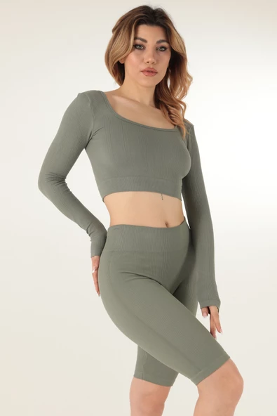 DoReMi Uzun Kollu Kare Yaka Fitilli Crop-21857 - 2