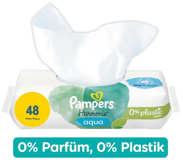 Prima Pampers Harmonie Islak Havlu Mendil Aqua Pure 48 Yaprak 2 Li Set (96 Yaprak) Organik Pamuk - 4