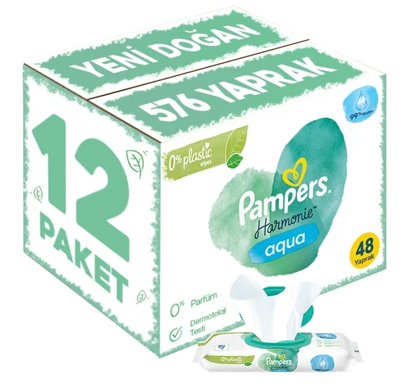 Prima Pampers Harmonie Islak Havlu Mendil Aqua Pure 48 Yaprak 12 Li Set (576 Yaprak) Organik Pamuk
