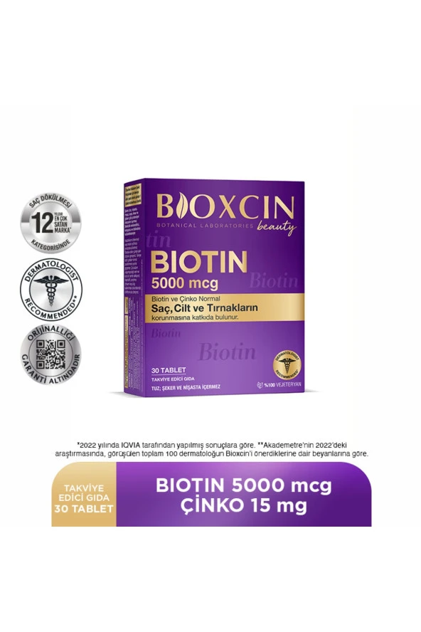 Bioxcin Biotin 5.000 Mcg 30 Tablet  Biotin + Çinko