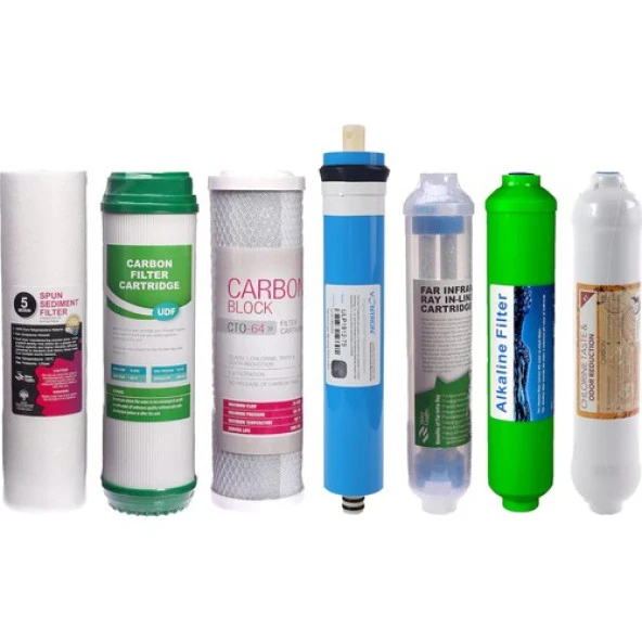E-Water Su Arıtma Cihazı 7'li Filtre Seti Vontron Membranlı Detox Filtre Alkali Filtre