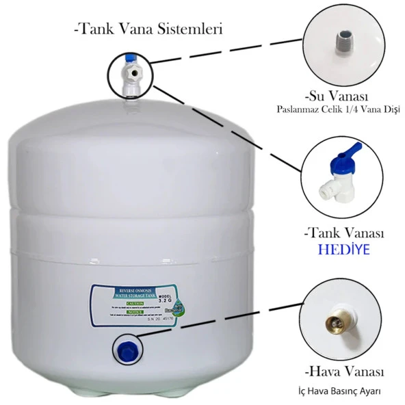 Arıtma Tankı 12 Litre 3.2 Galon Metal Basınç Denge Tankı - Resim 4