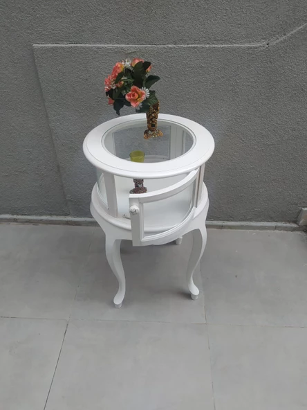 Gümüşlük vitrin 18220 Yuvarlak MODEL Leylek Bacak Parlak Beyaz Kayın Aslan Ayak - 6