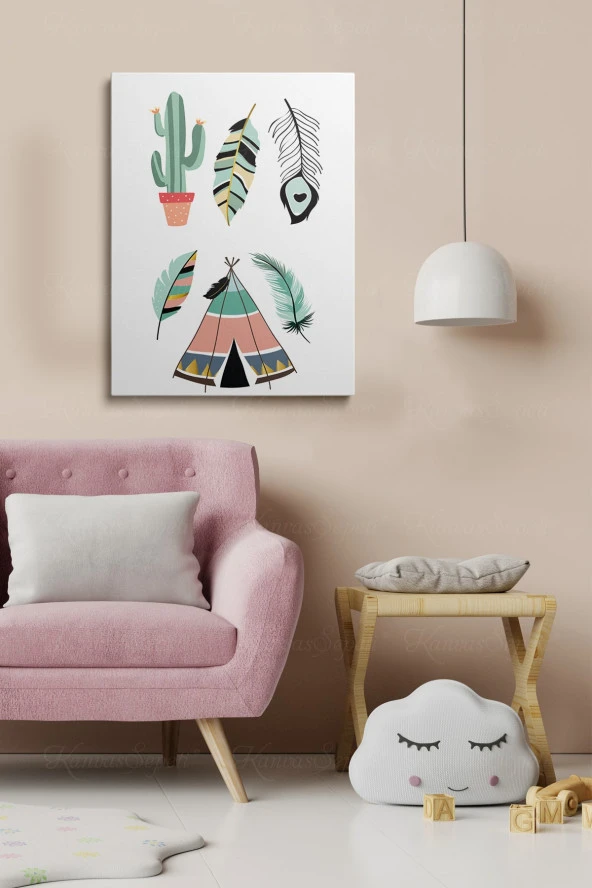 Erkek Ve Kız Çocuk Odaları Için Dekoratif Soyut Desenli Figürlü Kanvas Çerçeve Çerçeveli Tablo