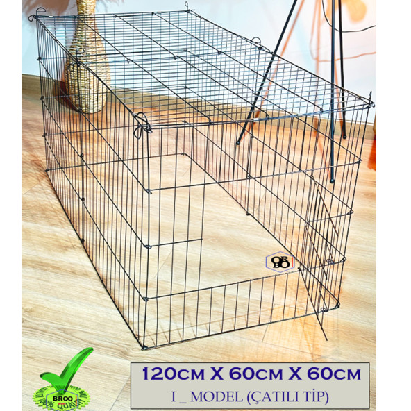 ORBO-Köpek/kedi Çiti Kafesi 120cm.x60cmx60cm-  I Tipi- Oyun Eğitim Alanı 8 Parça Panel Çit- Siyah.