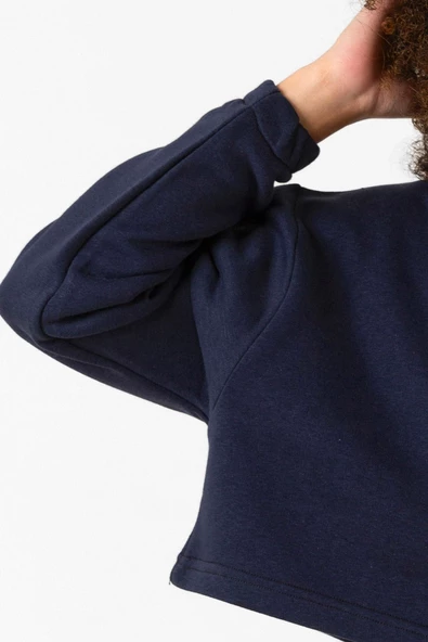 Blackpink Jisoo Signature Lacivert Kadın Crop Kapşonlu - 5