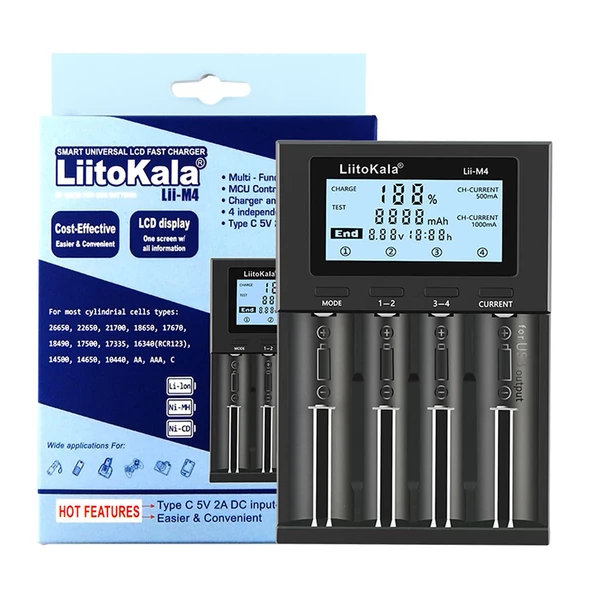 LIITOKALA LII-M4 UNİVERSAL AA/AAA/18650/14500/123A AKILLI DÖRTLÜ PİL ŞARJ CİHAZI ALETİ