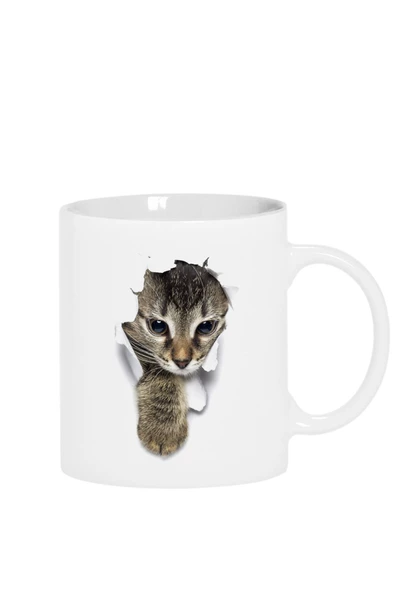 Sevimli Kedi Beyaz Kupa Bardak