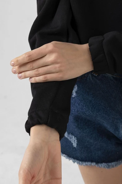 Dark Tannhaus Logo Siyah Kadın Crop Kapşonlu - Resim 5