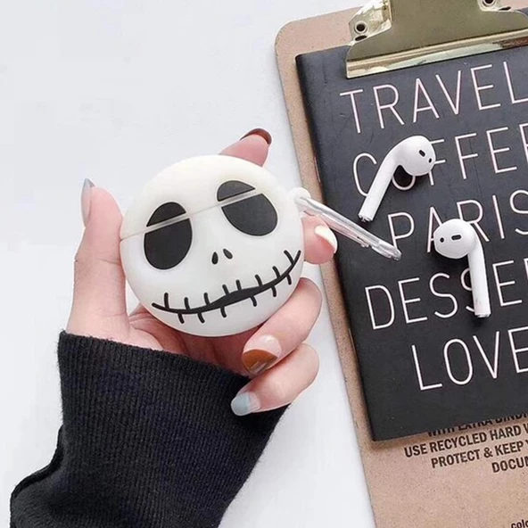 E2M AIRPODS 1-2 KILIF JACK SKELLINGTON BEYAZ - 2