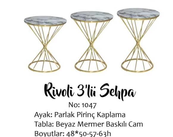 Brc Zigon 17516 RİVOLİ Model Beyaz Mermer Temper Cam Metal gold renk Kaplama El Yapım - 3