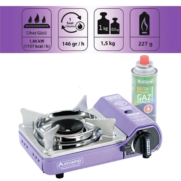 Orcamp Tekli Çantalı Mini Portatif Ocak Mor CK-506 - Resim 6