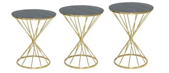 Brc Zigon Sehpa 13412 RİVOLİ Model Siyah Cam tabla Gold Parlak Ayak El Yapım - Resim 2