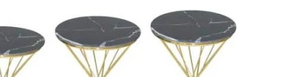 Brc Zigon 13413 Rivoli Model Sehpa  Düz Siyah Metal parlak Gold Ayak El Yapım - 4