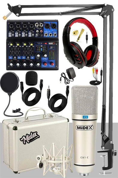 Midex Quadcast Set Cx1 Mikrofon Midex Mikser Stand Kulaklık Full ürün görseli 1
