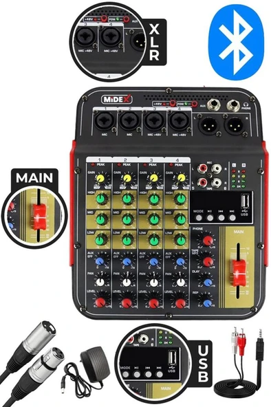 Midex Vokal Paket-1 MX2020 Mikrofon ve MDX-04FXU Stüdyo Mikseri Kulaklık Full Set - Resim 3