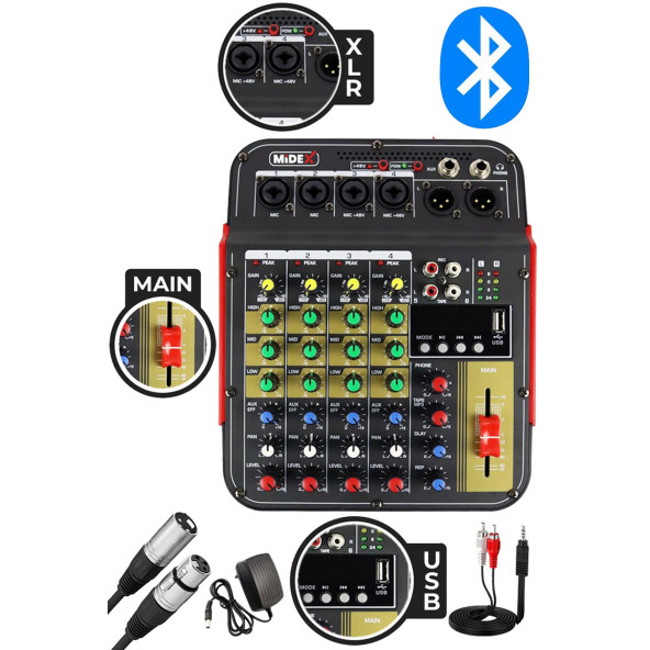 Midex Vokal Paket-1 MX2020 Mikrofon ve MDX-04FXU Stüdyo Mikseri Kulaklık Full Set - 2