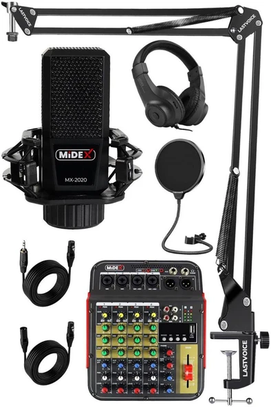 Midex Vokal Paket-1 MX2020 Mikrofon ve MDX-04FXU Stüdyo Mikseri Kulaklık Full Set ürün görseli