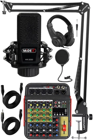Lastvoice Rec Paket-3 Stüdyo Kayıt Paketi MX-2020 Mikrofon Phantomlu Mikser Kulaklık Stand Filtre ürün görseli