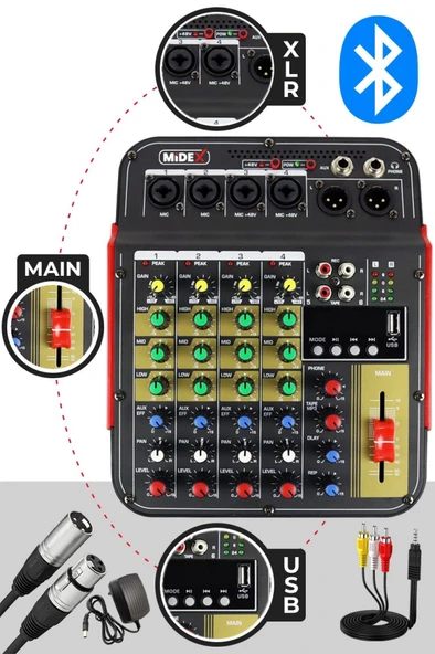 Midex Vokal Paket-2 CX1 Stüdyo Mikrofon 6 Kanal Stüdyo Kayıt Mikseri Kulaklık ve Full Set - Resim 4