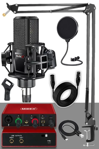 Midex MX2020-GLX-500 PRO Midex Ses Kartı ve Condenser Mikrofon Stand Filtre Set ürün görseli 1