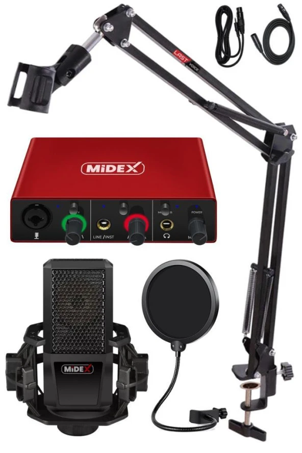 Midex MX2020-GLX-500 PRO Midex Ses Kartı ve Condenser Mikrofon Stand Filtre Set
