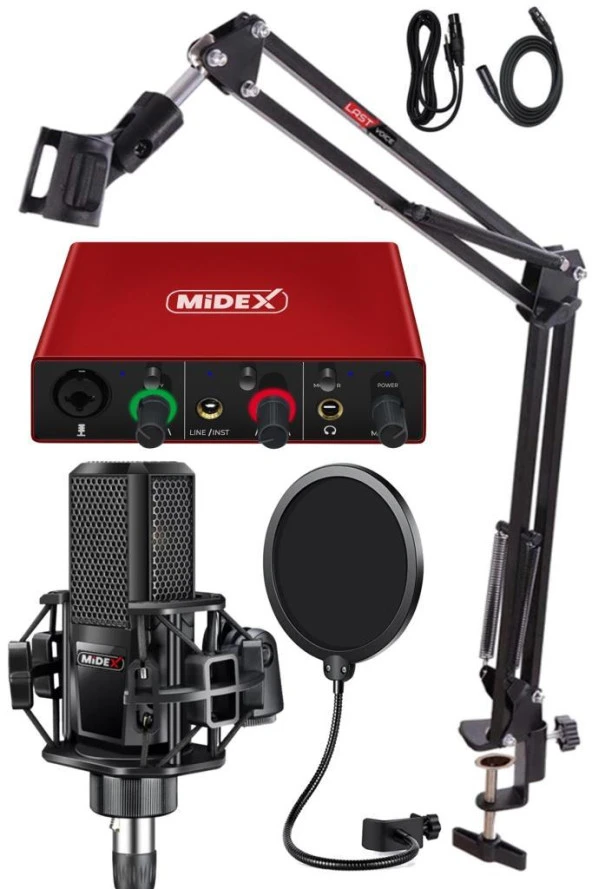 Midex MX2020-GLX-500 PRO Midex Ses Kartı ve Condenser Mikrofon Stand Filtre Set - Resim 2