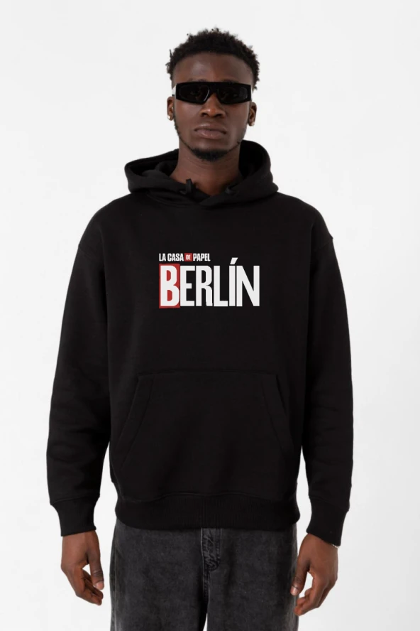 La Casa De Papel Berlin Siyah Erkek 3ip Kapşonlu Sweatshirt